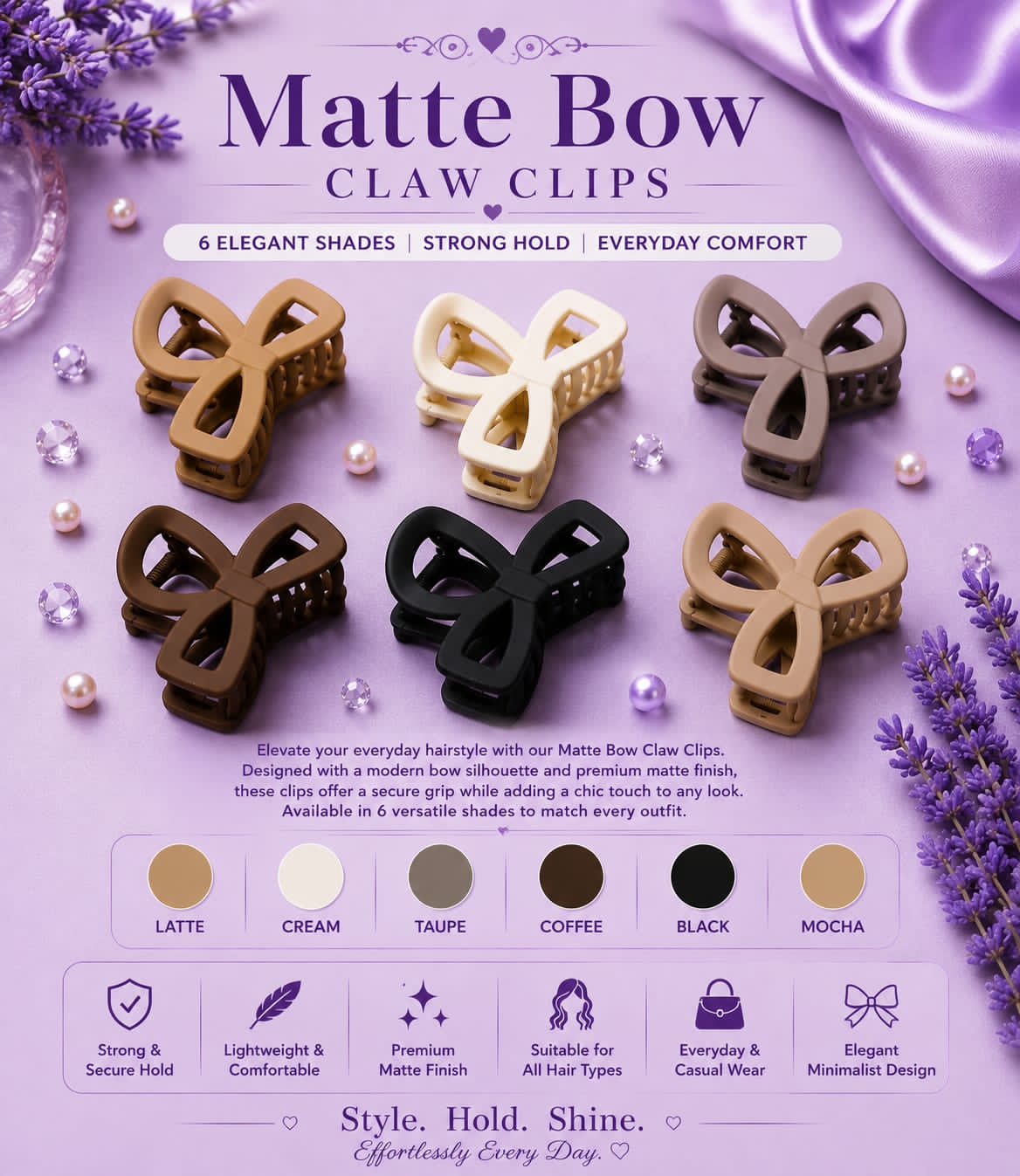 Matte Bow Claw Clips